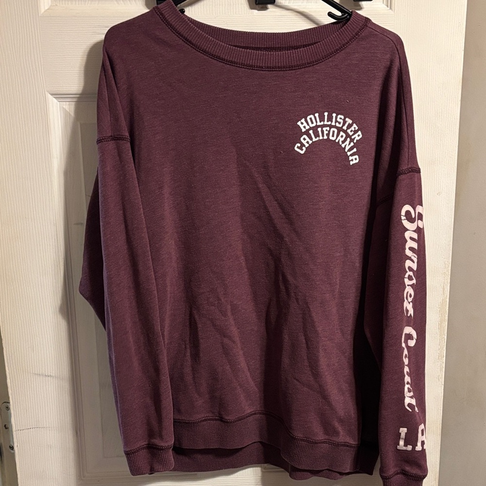 Hollister Maroon Crewneck Sweatshirt with White Logo